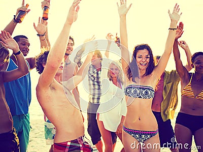 Young Adults Having Beach Party In Summer Stock Photo