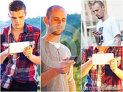 Young adults using smarphones Stock Photo