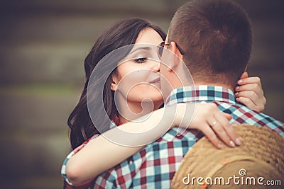 Young affectionate couple kissing tenderly Stock Photo