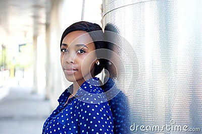 Young african america business woman in blue shirt Stock Photo