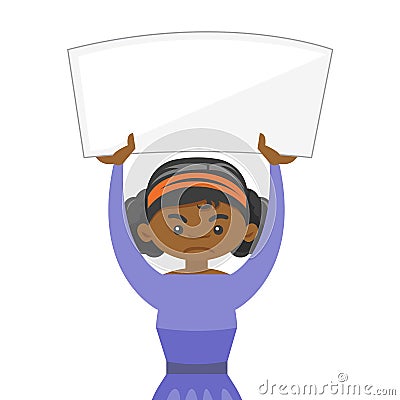 Young feminist holding placard at protest action. Vector Illustration
