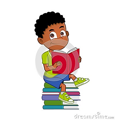 Young boy reading open book Stock Photo