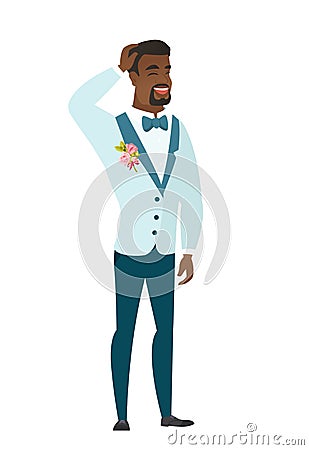 Young african-american bridegroom laughing. Vector Illustration