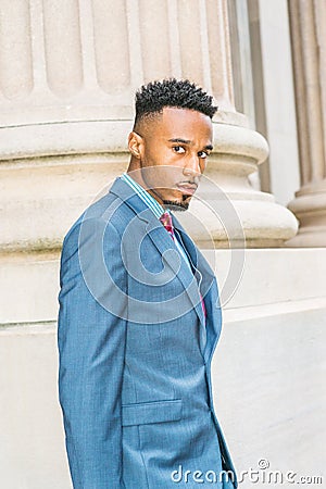 Young African American Businessman with beard working in New York Stock Photo
