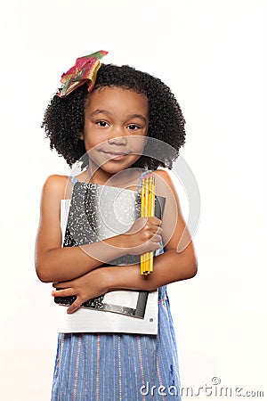 Young African American Girl Ready to Go Back to School Stock Photo