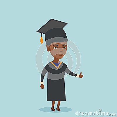 Young african-american graduate giving thumb up. Vector Illustration
