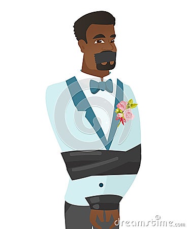 Young african-american groom tied up with rope. Vector Illustration