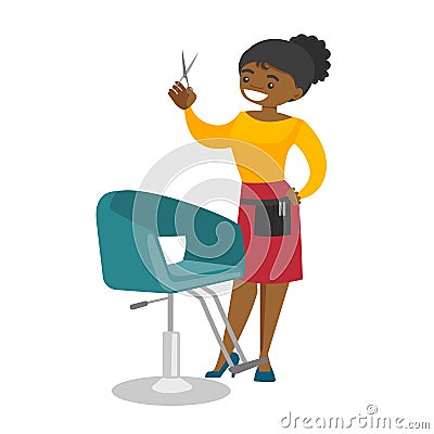 Hair stylist at workplace in the beauty saloon. Vector Illustration