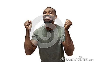 Young african-american man with funny, unusual popular emotions and gestures isolated on white studio background Stock Photo
