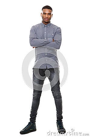 Young african american man standing with arms crossed Stock Photo