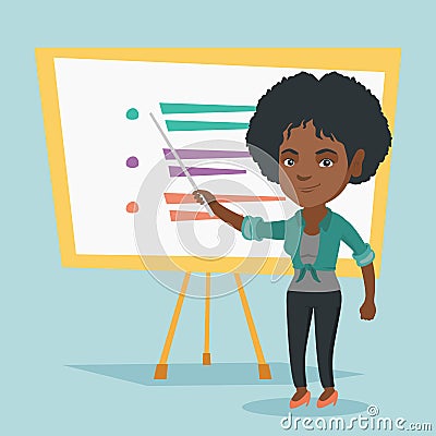 African teacher or student pointing at board. Vector Illustration