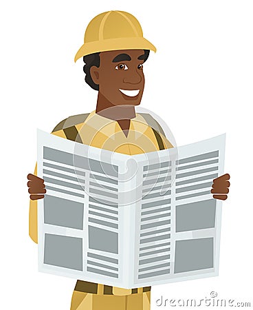 Young african-american traveler reading newspaper. Vector Illustration