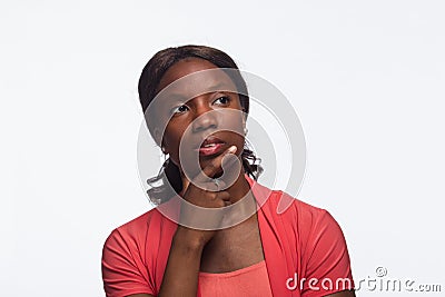 Young African American woman thinking, horizontal Stock Photo