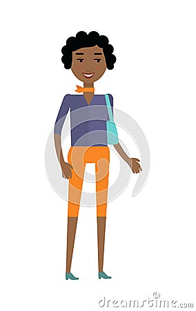 Young African Black Woman withBag Isolated Vector Illustration