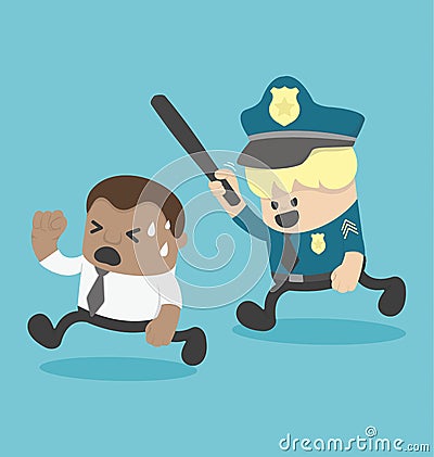 Young African businessman Being persecuted by police or Offense Vector Illustration