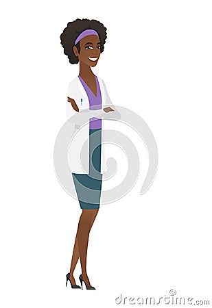 Young african confident doctor with folded arms. Vector Illustration