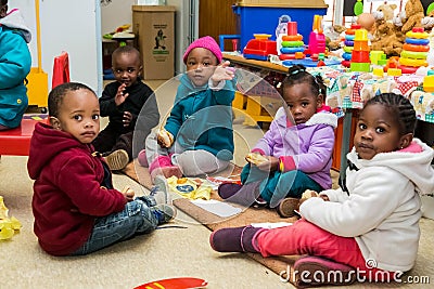 Young African kids at Small Creche Daycare Preschool Editorial Stock Photo