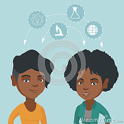 Young african students sharing with the ideas. Vector Illustration