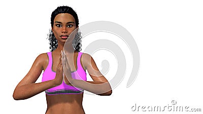 Young african woman hands in namaste on white Cartoon Illustration