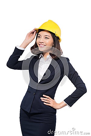 Young aisan beautiful architect working over white background Stock Photo