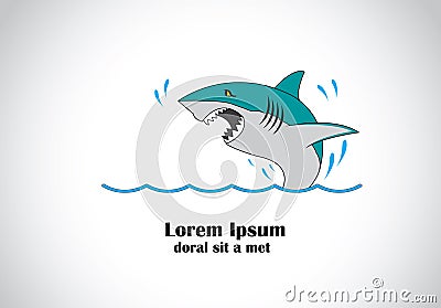 Young angry great white shark jumping out of sea to attack concept Vector Illustration