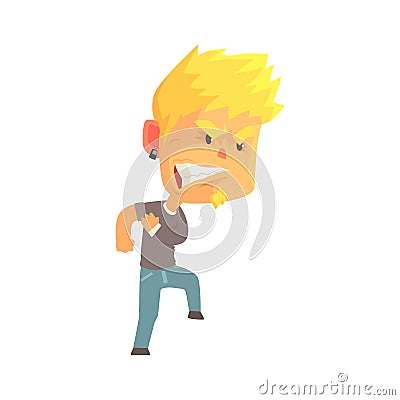 Young angry man with aggressive facial expressions, despair furious person cartoon character vector illustration Vector Illustration