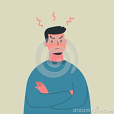 Young angry man, mad expression, Vector illustration Vector Illustration