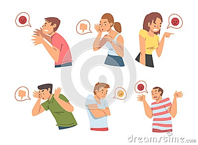 Young Angry Man and Woman Character Expressing Discontent in Social Media with Furious Face Vector Set Vector Illustration