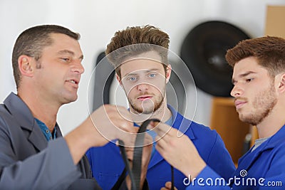 young apprentices in mechanical school Stock Photo