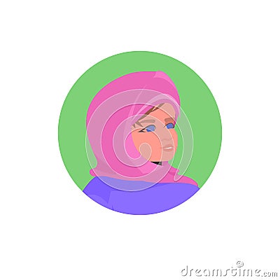 Young arab girl face avatar little child female cartoon character portrait Vector Illustration