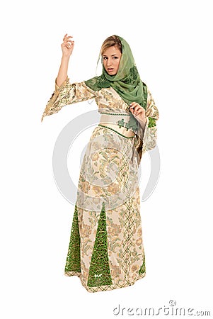 Young arab woman with veil standing isolated Stock Photo