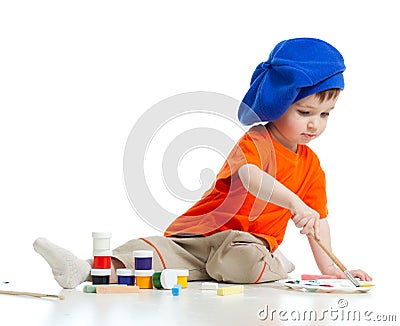 Young artist child with paints Stock Photo