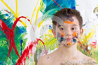 Young artist posing with his modern art Stock Photo