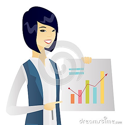 Young asian business woman showing financial chart Vector Illustration