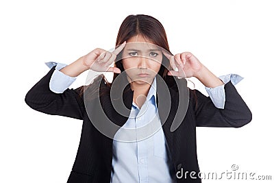 Young Asian businesswoman headache point to her head Stock Photo