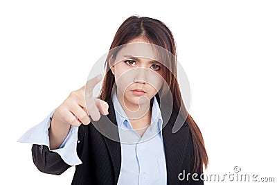 Young Asian businesswoman very angry point to camera Stock Photo