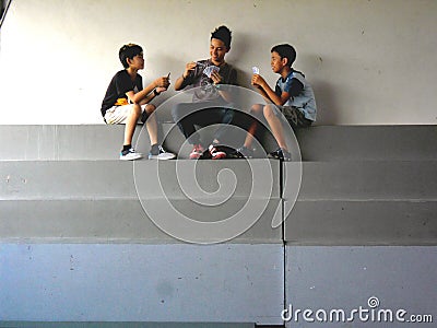 Young asian children playing cards Editorial Stock Photo