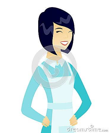 Young asian cleaner laughing. Vector Illustration