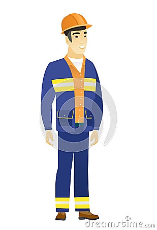 Young asian confident builder. Vector Illustration