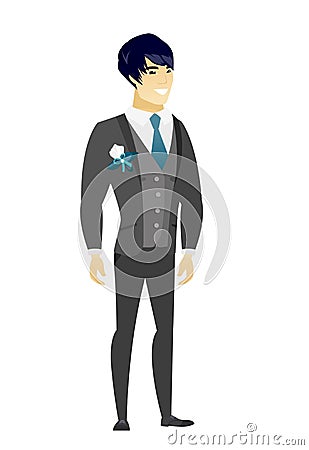 Young asian confident groom. Vector Illustration