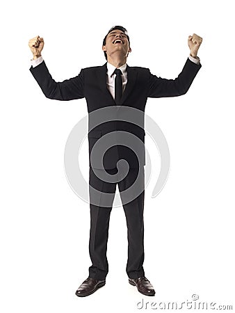 Young Asian Corporate Man doubel fist pump Stock Photo