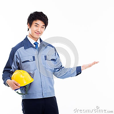 Young Asian engineer show something. Stock Photo