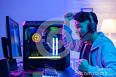 Cyber sport gamer playing game Stock Photo