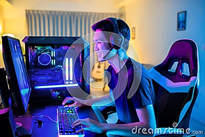 Cyber sport gamer playing game Stock Photo