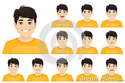 Young asian man expression set Vector Illustration