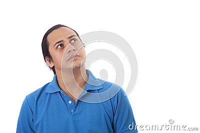 Funny Young Man Thinking Expression, Looking to The Side Stock Photo