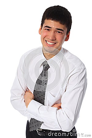 Young asian smiling businessman in white shirt Stock Photo