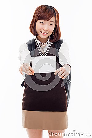 Young Asian student showing empty card Stock Photo