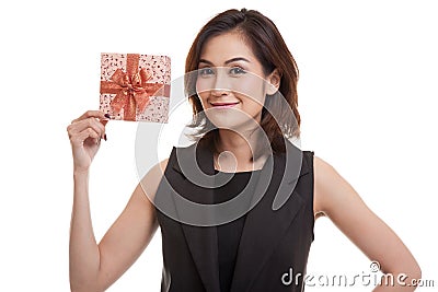 Young Asian woman with a gift box. Stock Photo