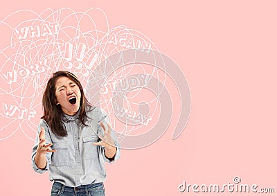 Young asian woman with mixed thoughts Stock Photo